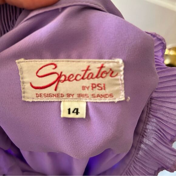 Vintage Lavender Purple Ruffle High Neck 1980s Victorian inspired Midi Dress - L - Picture 9 of 11